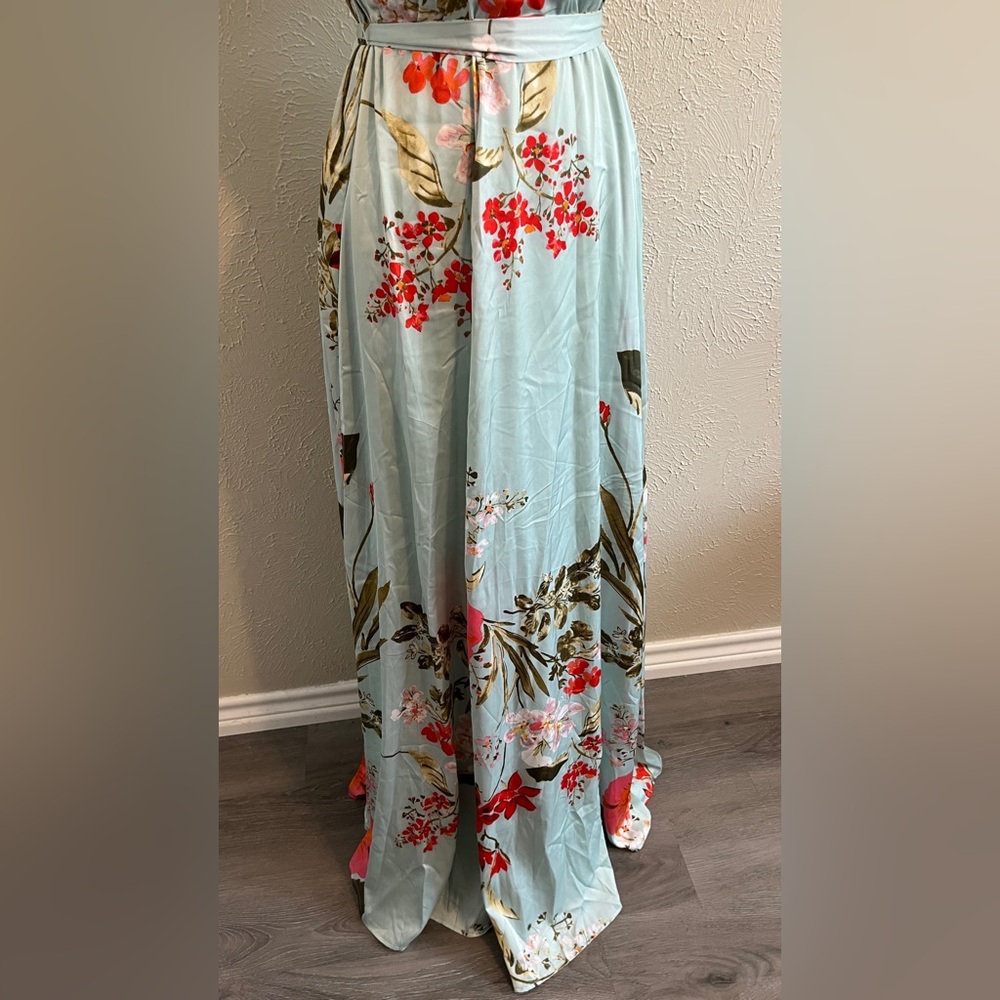 NWT Lulu's Sage Floral ‘Still the One’ Gown with Tie - Picture 7 of 11